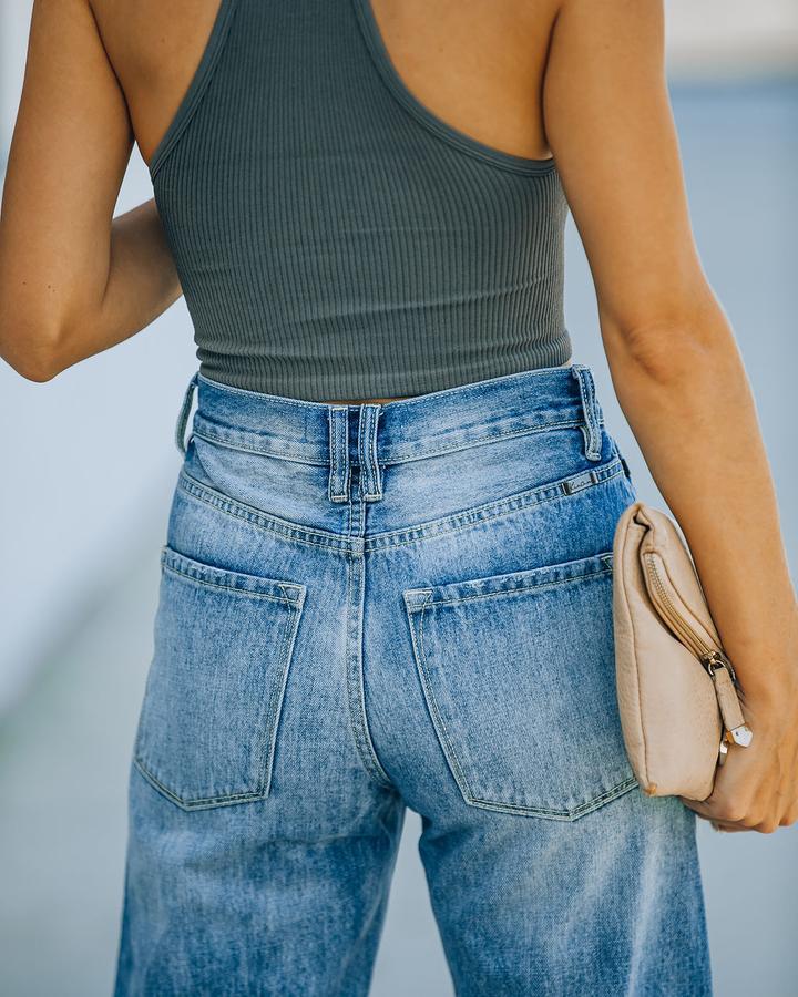 Women's Casual temperament ripped denim wide-leg pants