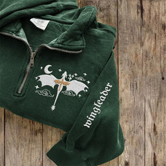 Wingleader Fantasy Novel Dragons Embroidered Zip Up Sweatshirt