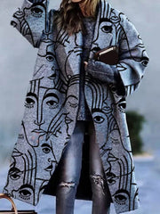 Fashion Abstract Print Lapel Long Sleeve Coat