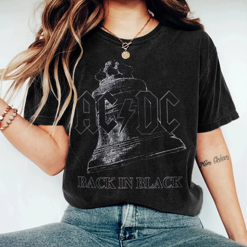 Women's Rock Band Music Inspired Print Washed T-shirt