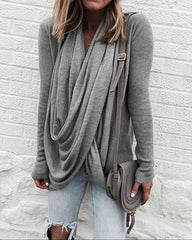 Loose Irregular Pile Pile Collar Long Slim T-Shirt Top