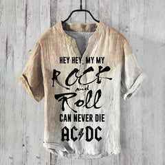 My Rock & Roll Can Never Die Music Art Men's Linen V-neck Shirt