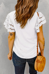 Women's White Ruffle Short Sleeve T-shirt
