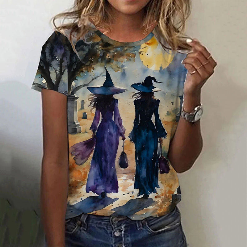 Women's Witches Crossing the Graveyard Print T-shirt